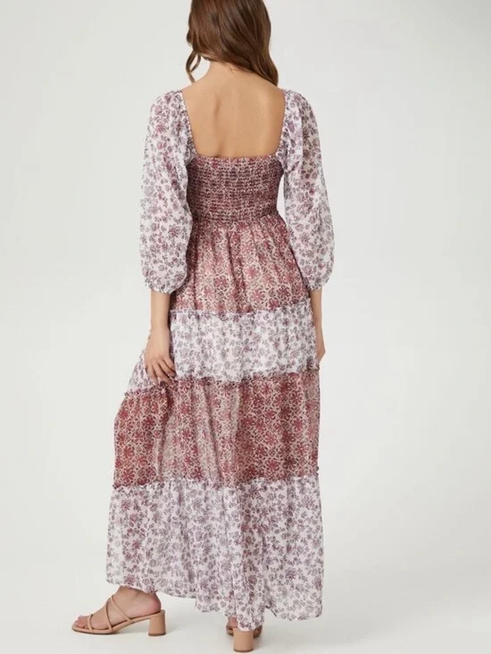 NWT - Forever 21 Pink Floral Patchwork Maxi Dress - Picture 2 of 8